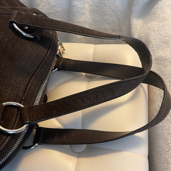 YSL Yves Saint Laurent Muse Lizard Print Suede Satchel Dark Brown - Picture 8 of 11